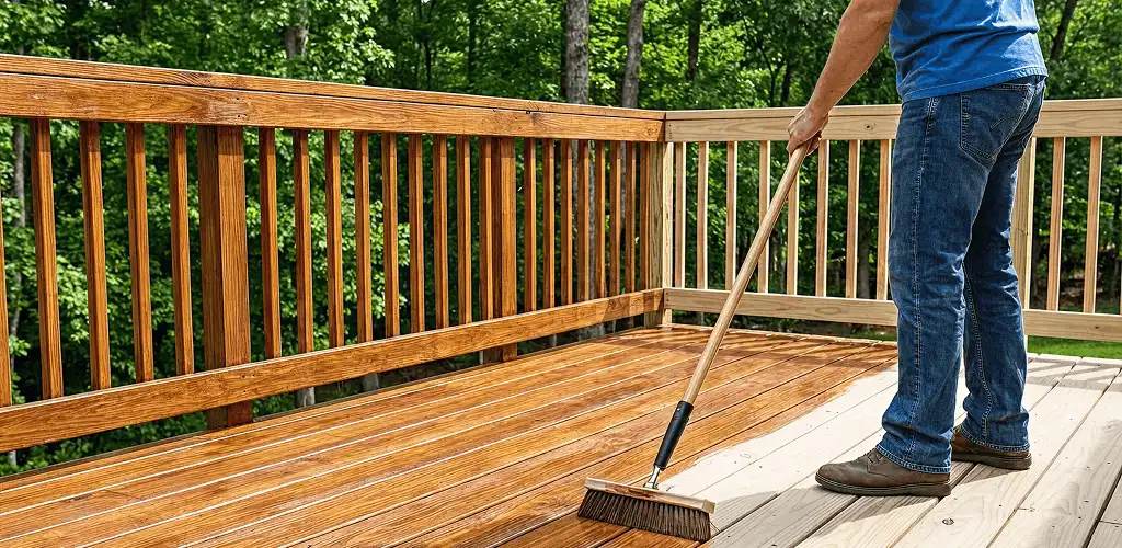 Deck staining and sealing application on a wood deck in Pasadena, CA