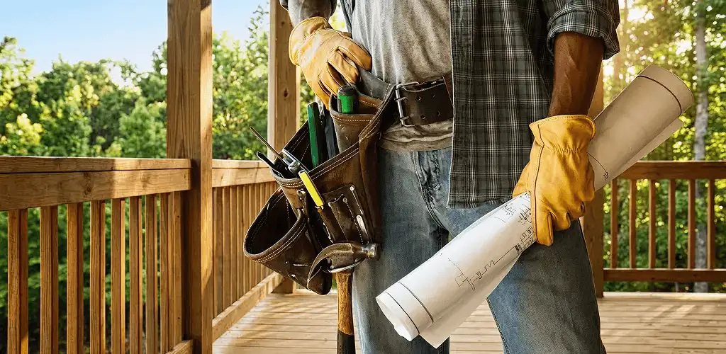 Professional handyman with tool belt ready for home repairs in Pasadena, CA