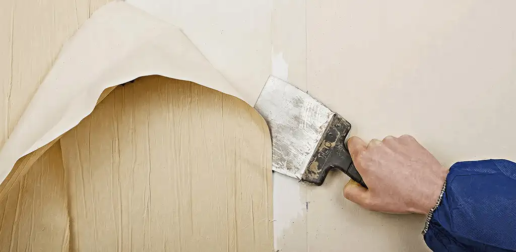 Handyman removing wallpaper with a scraper for wall preparation in Pasadena, CA